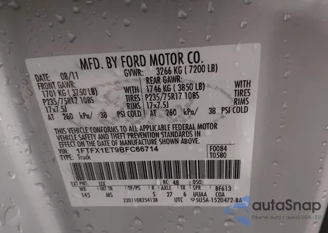 2011 Ford F-150 Xlt from USA, damaged, VIN 1FTFX1ET9BFC66714